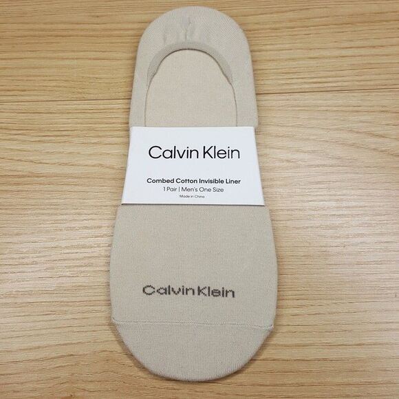 CALVIN KLEIN No Show Liner Socks Mens Tan Logo Combed Cotton 1-Pair - Picture 1 of 3